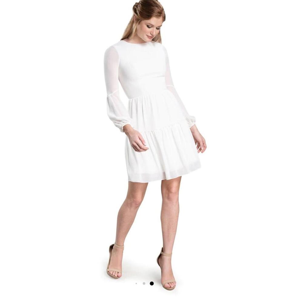 Dress the Population White Dress Sm Paola Fit And Flare Mini Dress Bridal Formal